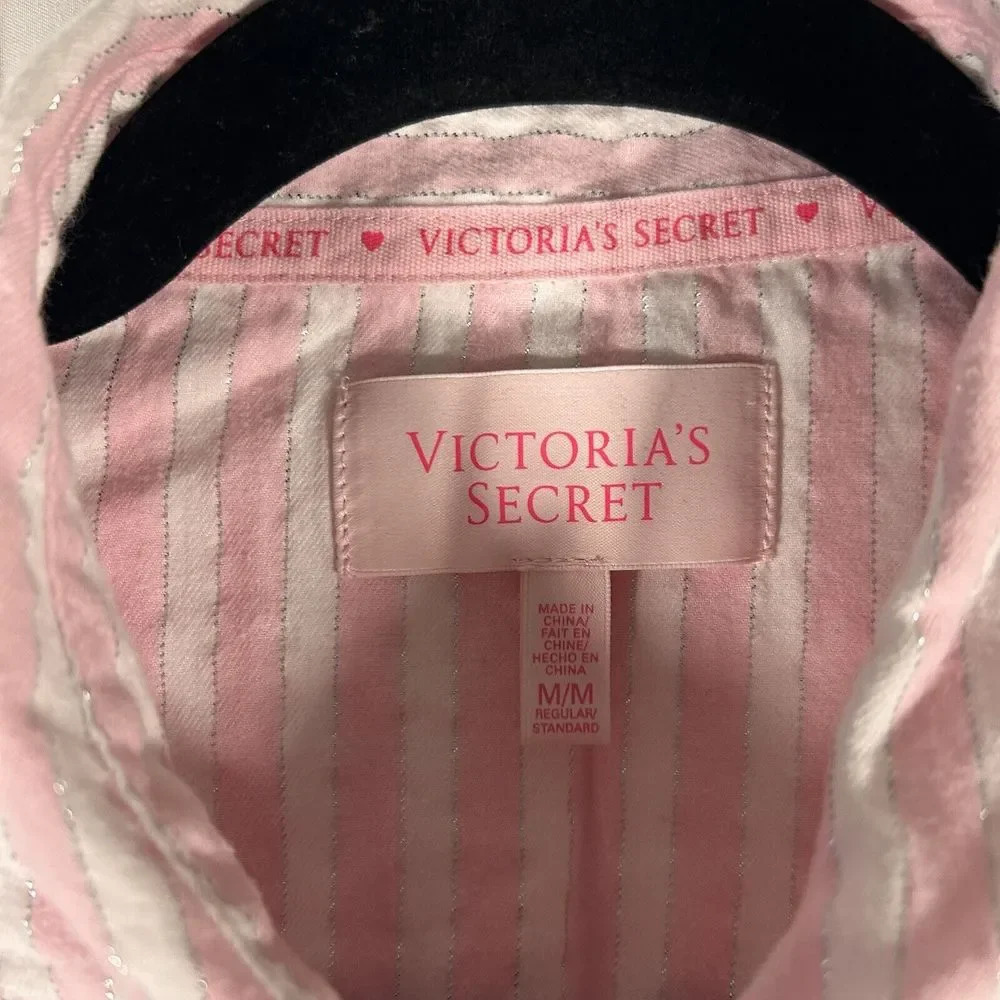 Victoria Secret Top Women's Medium Pink Striped Button Up Long Sleeve - Picture 4 of 9